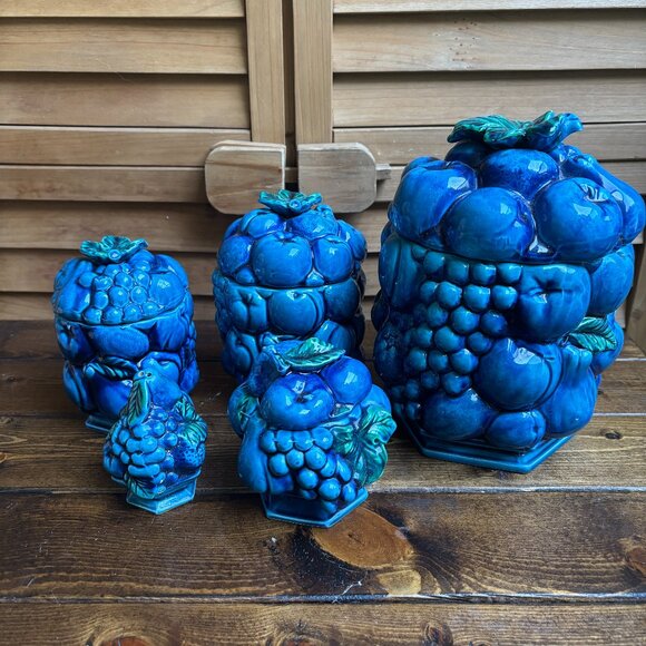 1960s Mood Indigo Canisters by Inarco - a Set of 5 with  shaker cookie jar - Picture 1 of 8